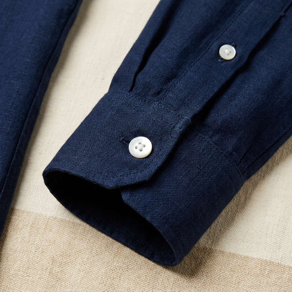 Détail poignet chemise lin Marine Core Atlas