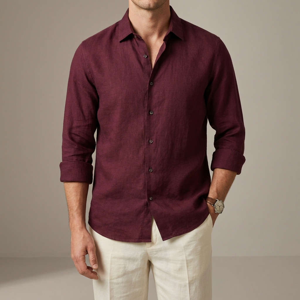 Chemise en lin Bordeaux Core Atlas — vue de face