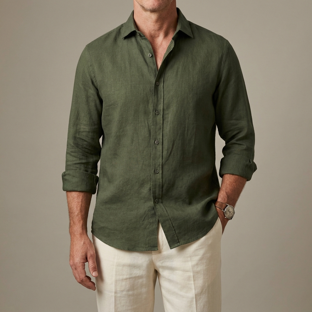 Chemise en lin Forêt (olive) Core Atlas — vue de face
