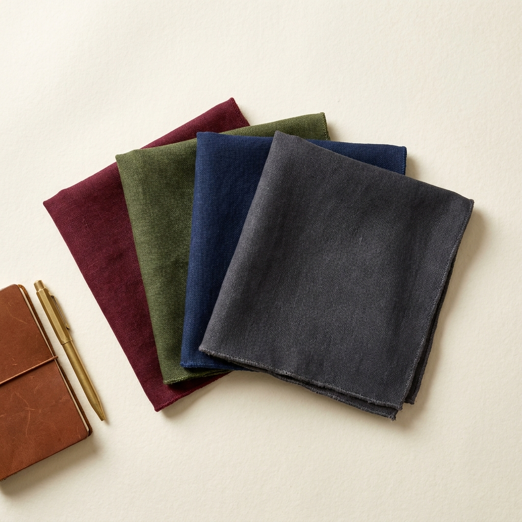 Pochette en lin Atlas Core, 4 couleurs sur fond crème