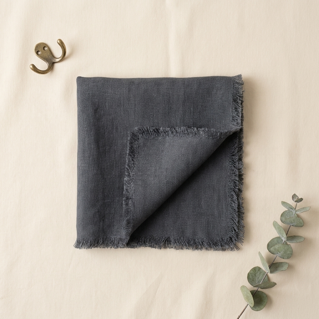 Pochette en lin Ardoise (charbon), pliée