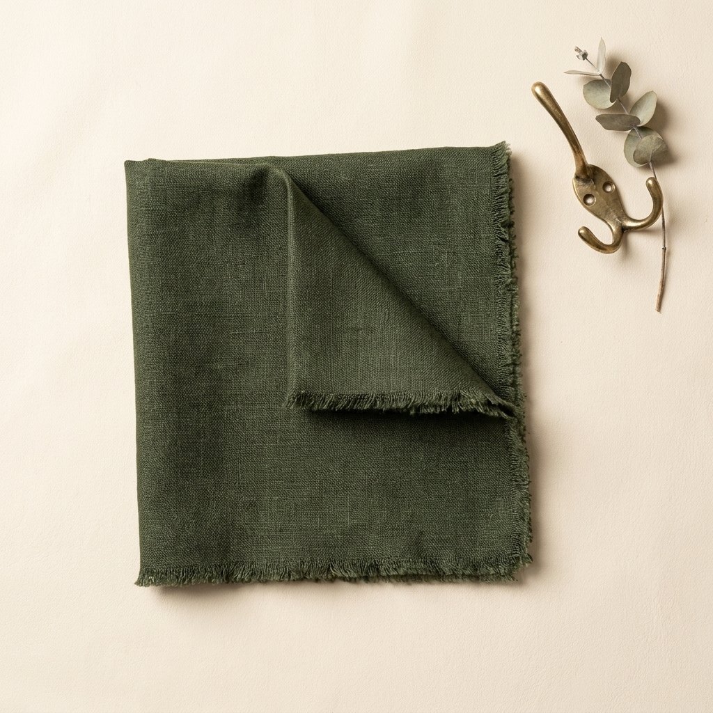 Pochette en lin Forêt (vert olive), pliée