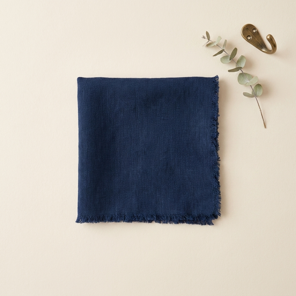 Pochette en lin Marine (bleu nuit), pliée